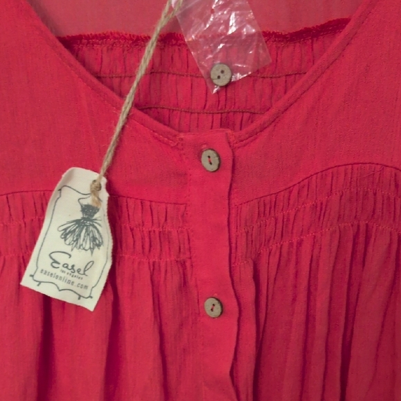 Easel Boho Coral Button-Down Blouse - Picture 4 of 6